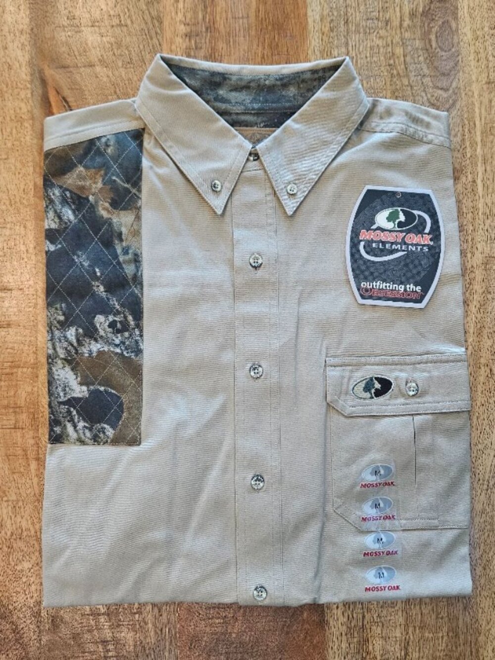 Mossy Oak Elements Quilted Shoulder Hunting Shooting Shirt Tan Men's Medium M